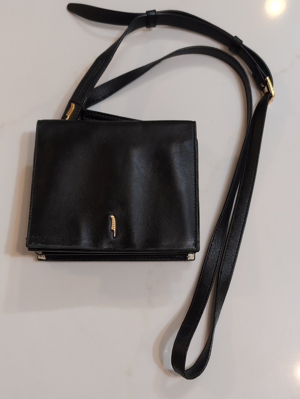 Maiyet Classic Black Leather Crossbody Bag - Gold Accent